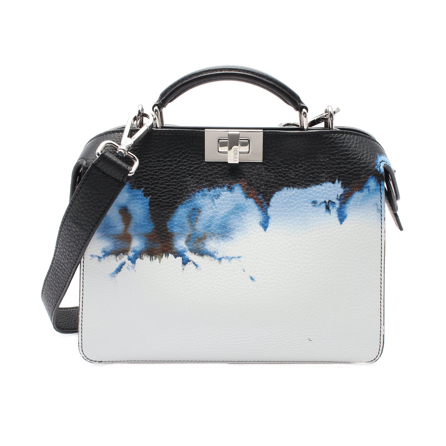 Luxury Fendi Peekaboo ISeeU Isee u X-Cross Handbag Leather Black White Blue 2WAY