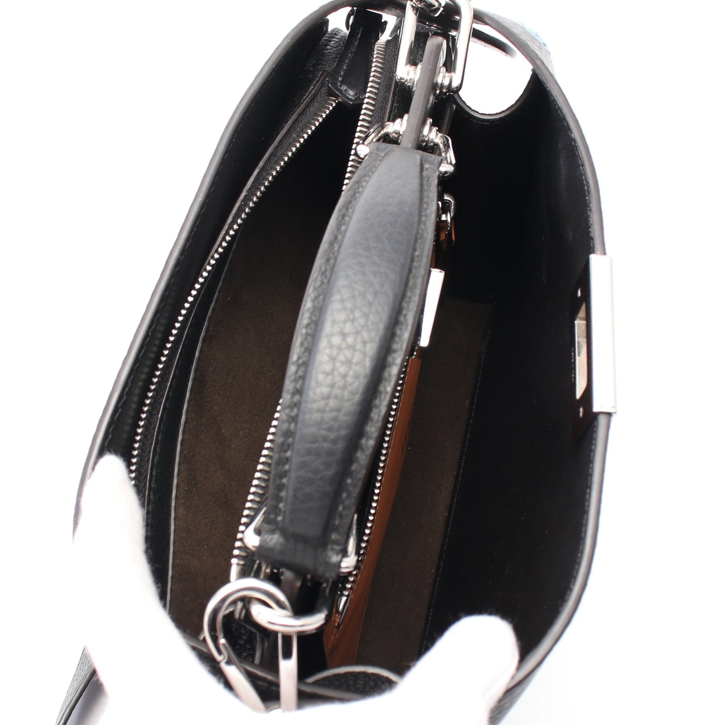 Luxury Fendi Peekaboo ISeeU Isee u X-Cross Handbag Leather Black White Blue 2WAY