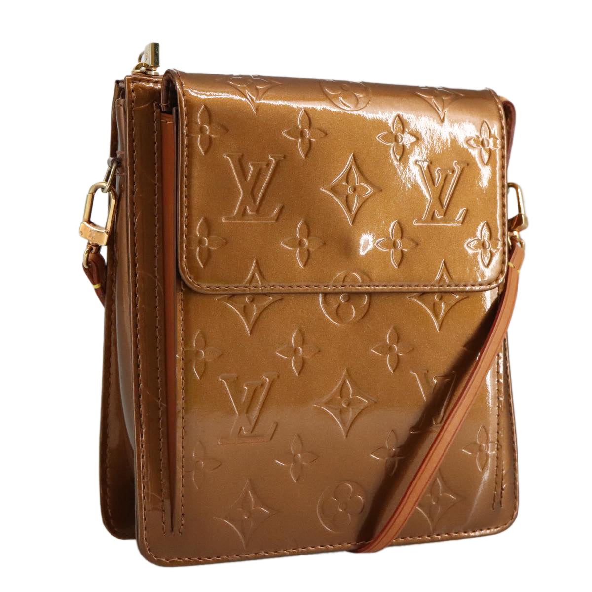 LOUIS VUITTON Monogram Vernis Motto Accessory Pouch Bronze M91138 LV 96853