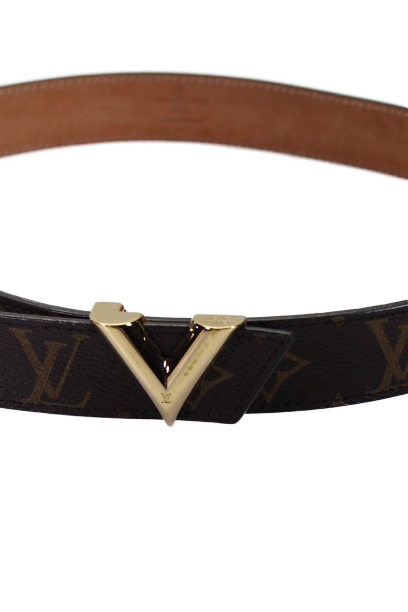 Louis Vuitton Womens Monogram Canvas Print Essential V Buckled Belt Brown