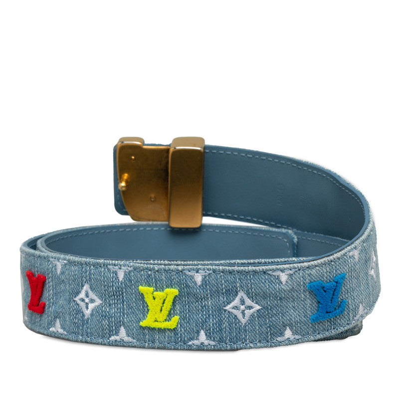 Louis Vuitton Monogram Denim Sanctuary LV New Wave Belt Size 80/32 M0146 Light Blue Multicolor Denim Leather  Louis Vuitton