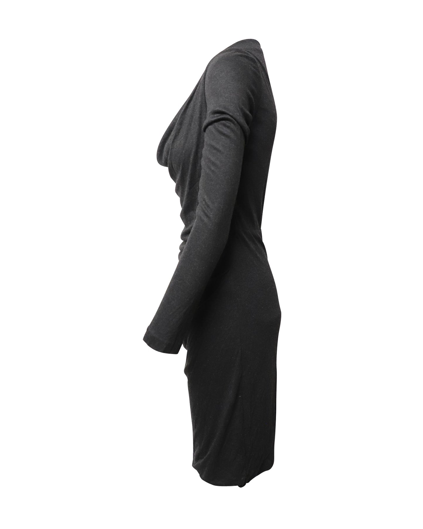 Luxury Gucci Trending 2025 Anthracite Cowl Neck Midi Dress in Grey Cashmere
