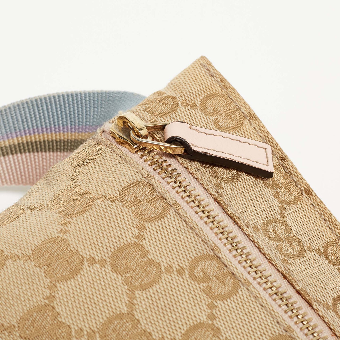 Luxury Gucci Trending 2025 Beige/pink Gg Canvas And Leather Double Pocket Belt Bag