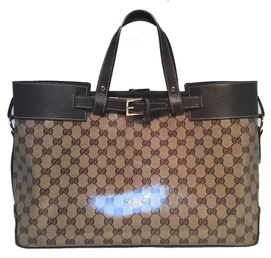 Luxury Gucci Trending 2025 Coated Monogram and Leather Buckled Portfolio Tote