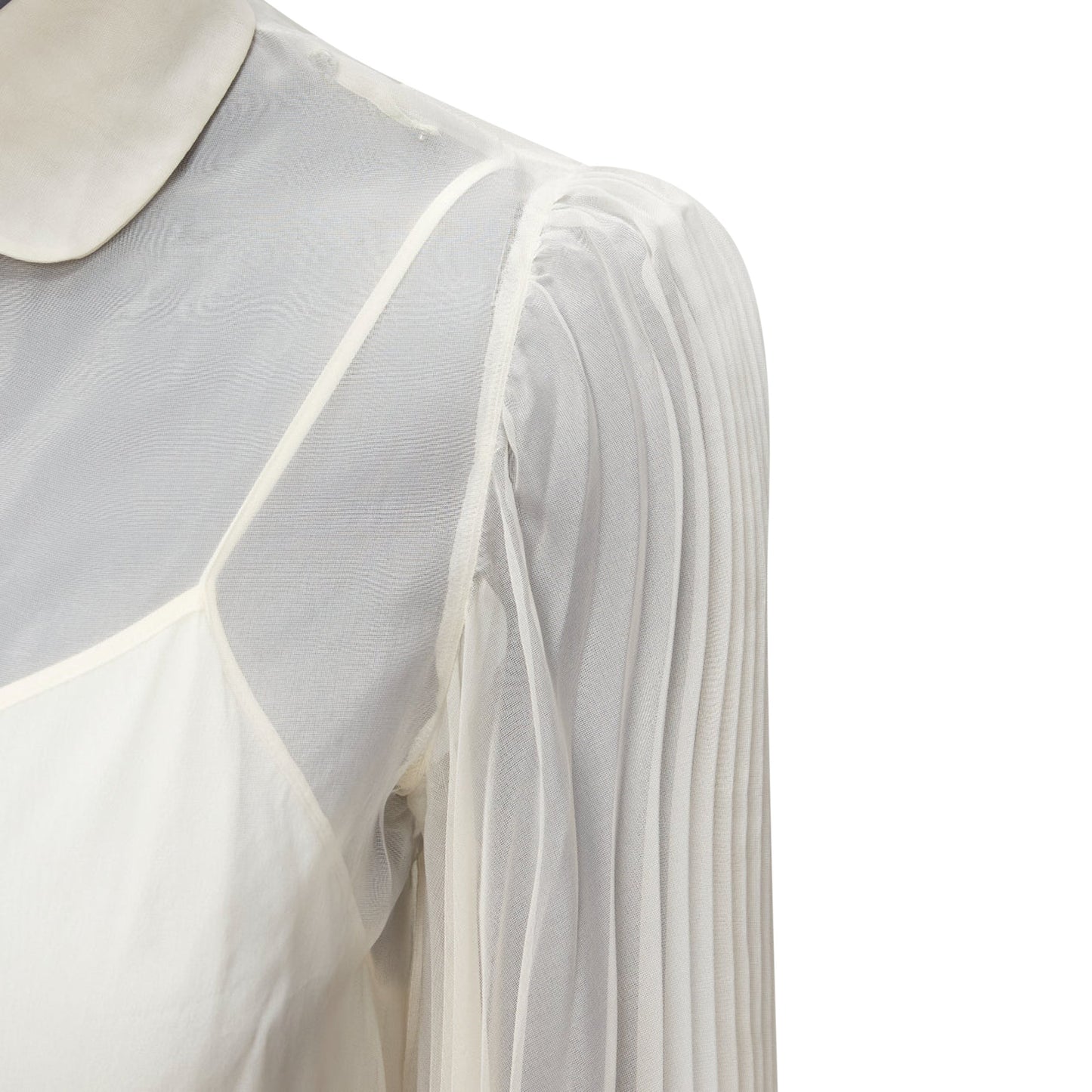 Gucci Silk Blend Puff Sleeve Peter Pan Collar Cami Lined Blouse