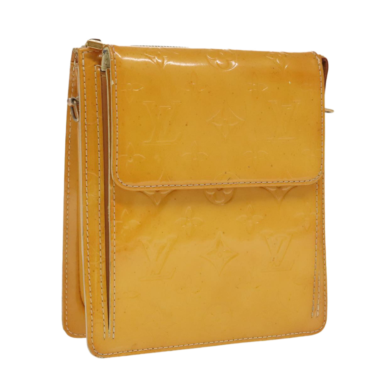 LOUIS VUITTON Monogram Vernis Motto Pouch Lime Yellow M91059 LV 97374