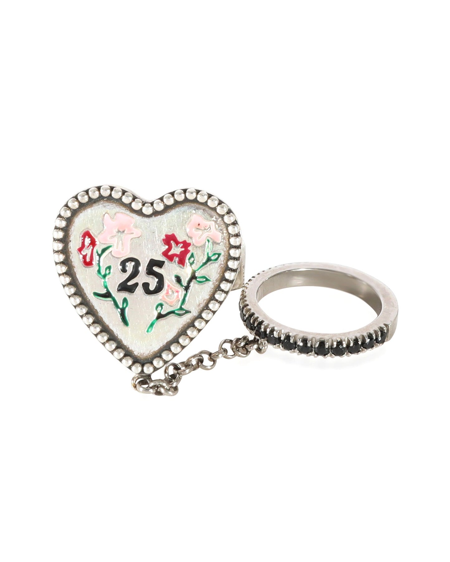 Luxury Gucci Trending 2025 Bosco & Orso Heart Chain Ring With Spinel in Sterling Silver