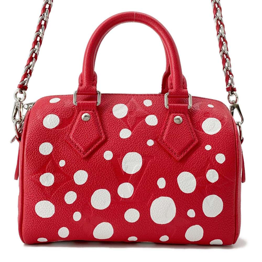 LOUIS VUITTON LV × YK Speedy Bandouliere Rouge/Blanc M46411 Monogram Empreinte Leather Infinity Dot Size 20