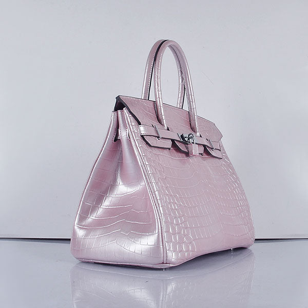 Luxury Hermes Birkin 35cm 6089 New Crocodile Vein Handbags Pink Silver