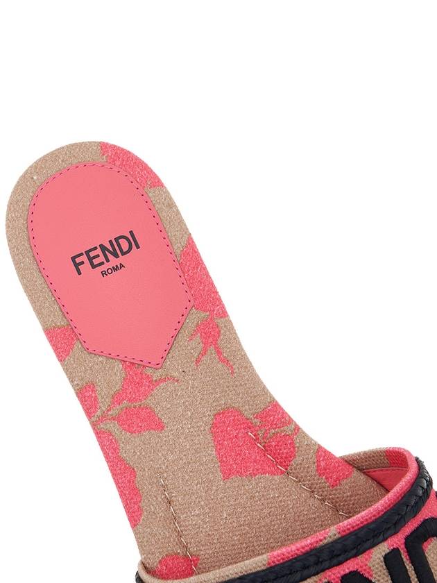 Luxury Fendi Rose Print Embroidered Logo Canvas Slide Slippers Pink