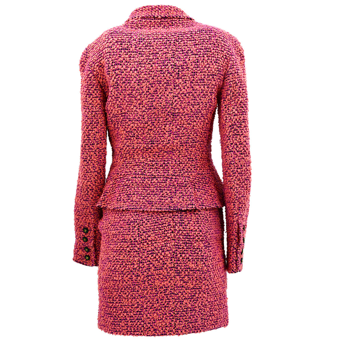 Chanel Fall 1994 CC-buttons bouclé skirt suit #38