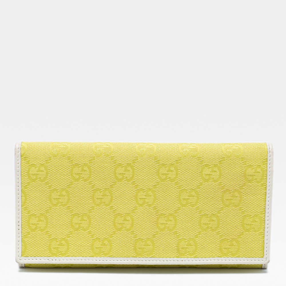 Luxury Gucci Trending 2025 Yellow/White GG Canvas and Leather Continental Wallet