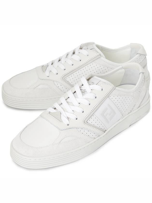 Luxury Fendi Step Leather Low Top Sneakers White