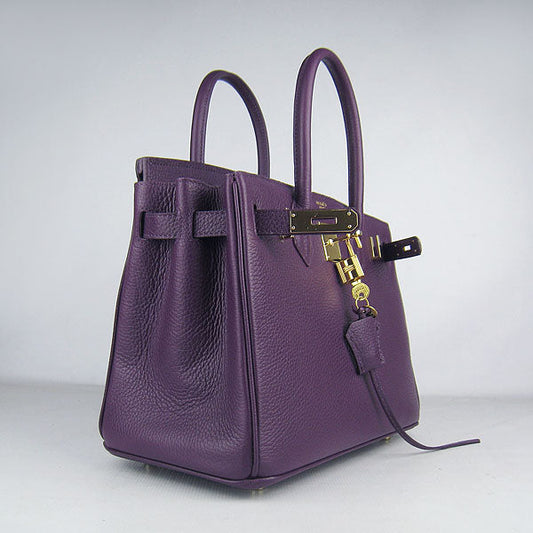 Luxury Hermes Birkin 30cm Togo leather Handbags purple golden