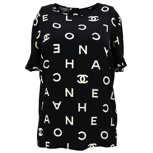 Chanel Spring 1997 Short Sleeve Shirt Blouse Tops Black 97P #38