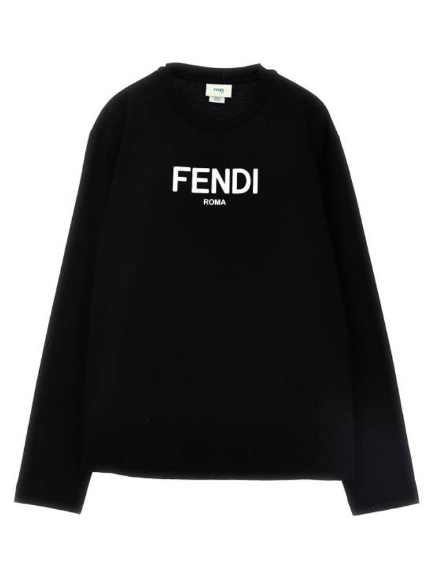 Luxury Fendi Kids Logo Print Long Sleeve T-Shirt Black