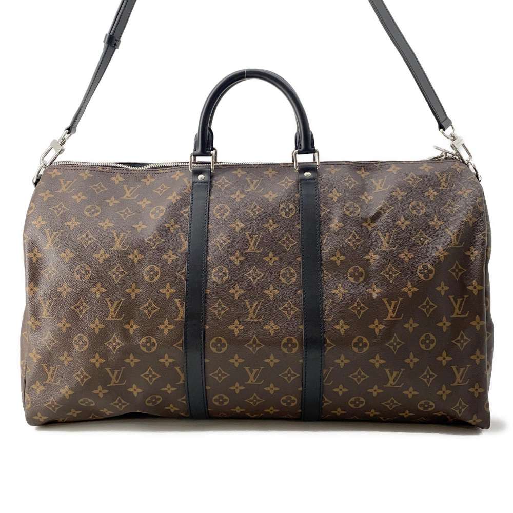 LOUIS VUITTON Keepall Bandouliere Bordeaux/Black M56714 Monogram Macassar Canvas Size 55