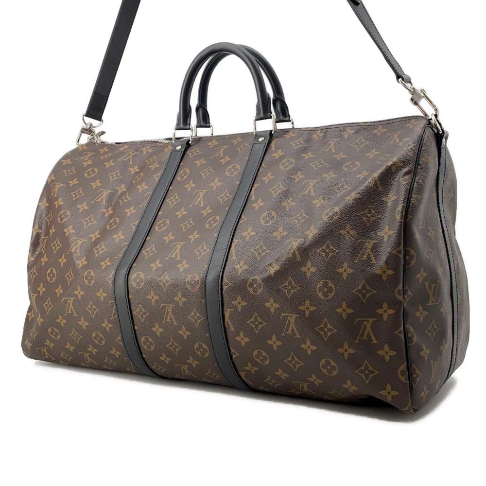 LOUIS VUITTON Keepall Bandouliere Bordeaux/Black M56714 Monogram Macassar Canvas Size 55