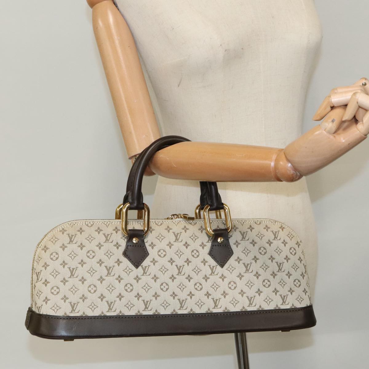 LOUIS VUITTON Monogram Mini Alma Ron Hand Bag Khaki M92206 LV 98725