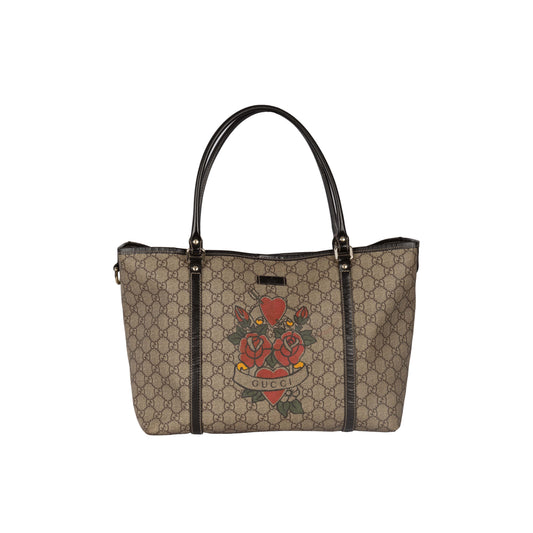 Luxury Gucci Trending 2025 Monogram Canvas Tattoo Heart Tote Bag - '10s