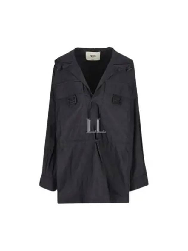 Luxury Fendi Women's Nylon Anorak Blouson Jacket Black