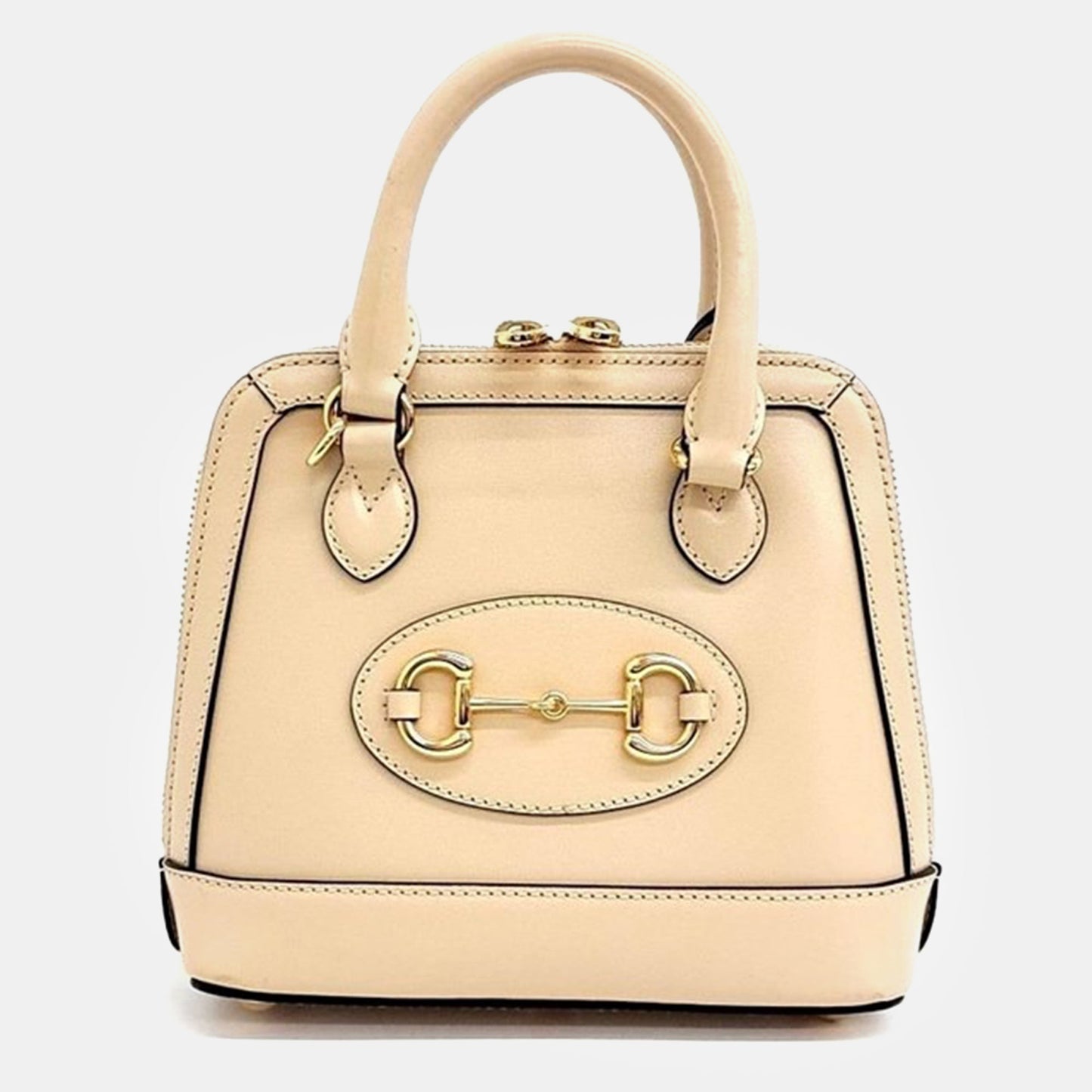 Luxury Gucci Trending 2025 White Leather Horsebit 1955 Mini Top Handle Bag