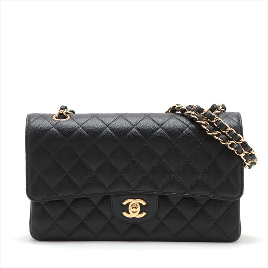 Chanel Matrasse 25 Caviar S Double Flap Double Chain Bag Black G  A01112