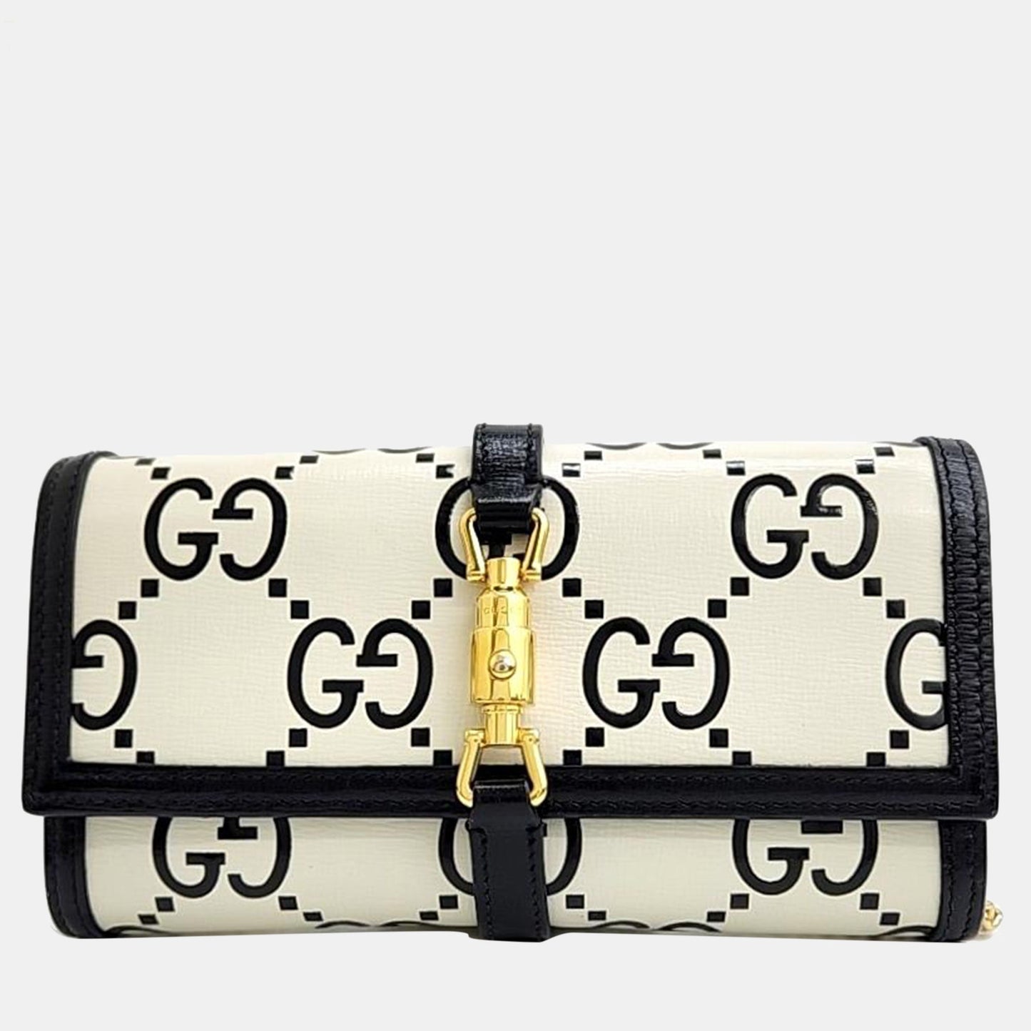 Luxury Gucci Trending 2025 White/Black Leather GG Monogram Bi-Color Debossed Jackie 1961 Chain Wallet