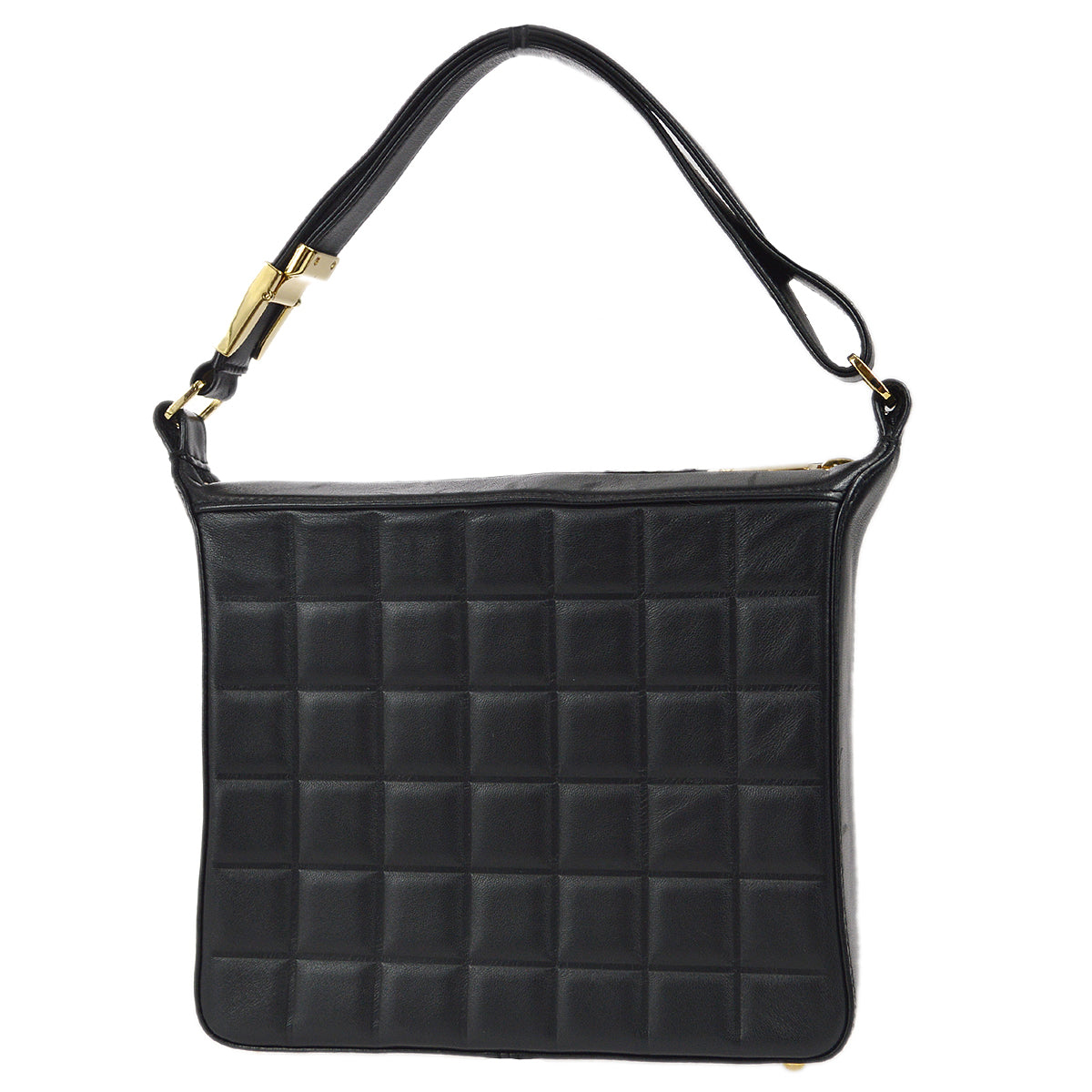 Luxury Chanel 2001-2003 Choco Bar Shoulder Bag Black Lambskin