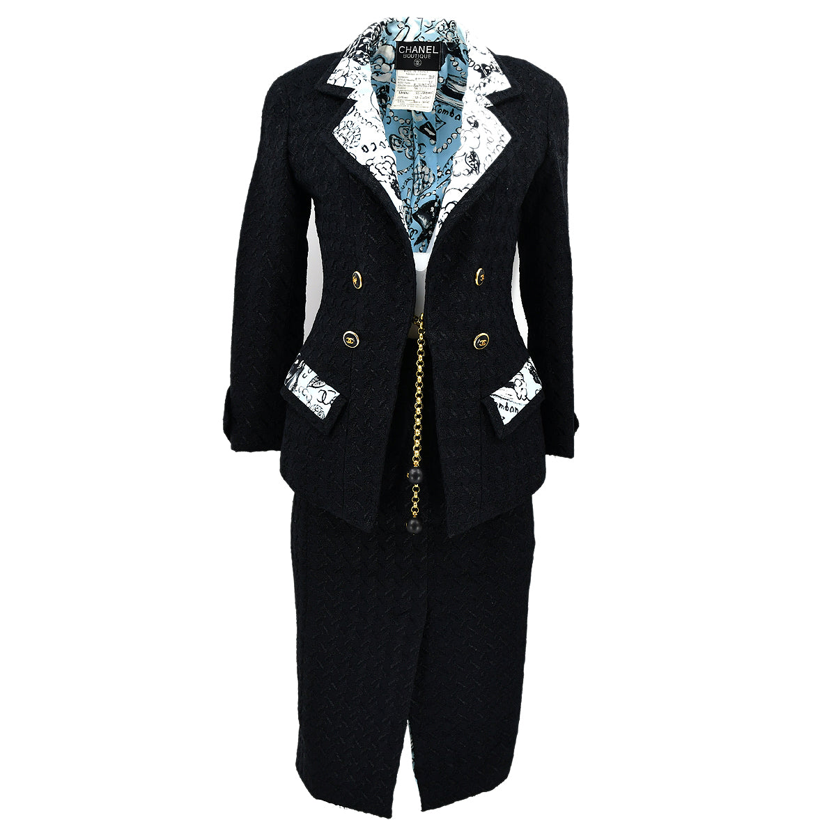 Chanel Spring 1993 Setup Suit Jacket Skirt Black #36