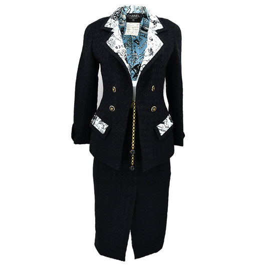 Chanel Spring 1993 Setup Suit Jacket Skirt Black #36