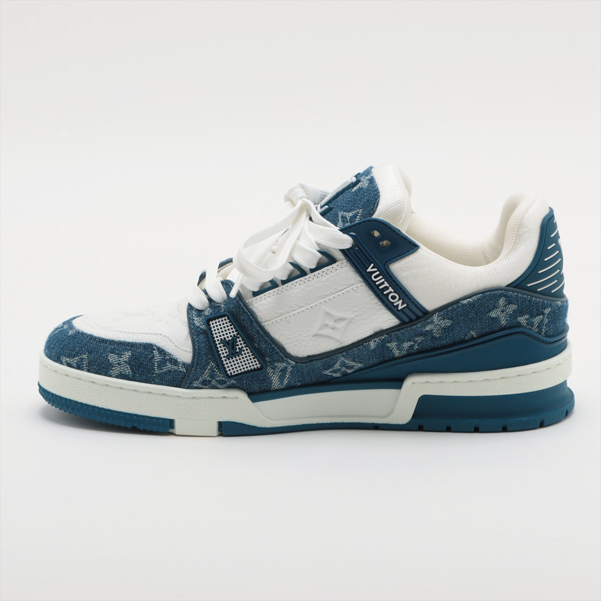 Louis Vuitton LV Trainer Line 23 Years Denim x Leather Sneaker 7 1/2 Men Blue x White BM0213 Monogram Denim X