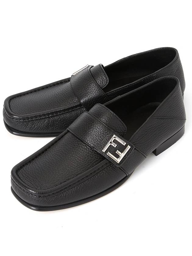 Luxury Fendi FF Square Leather Loafers Black