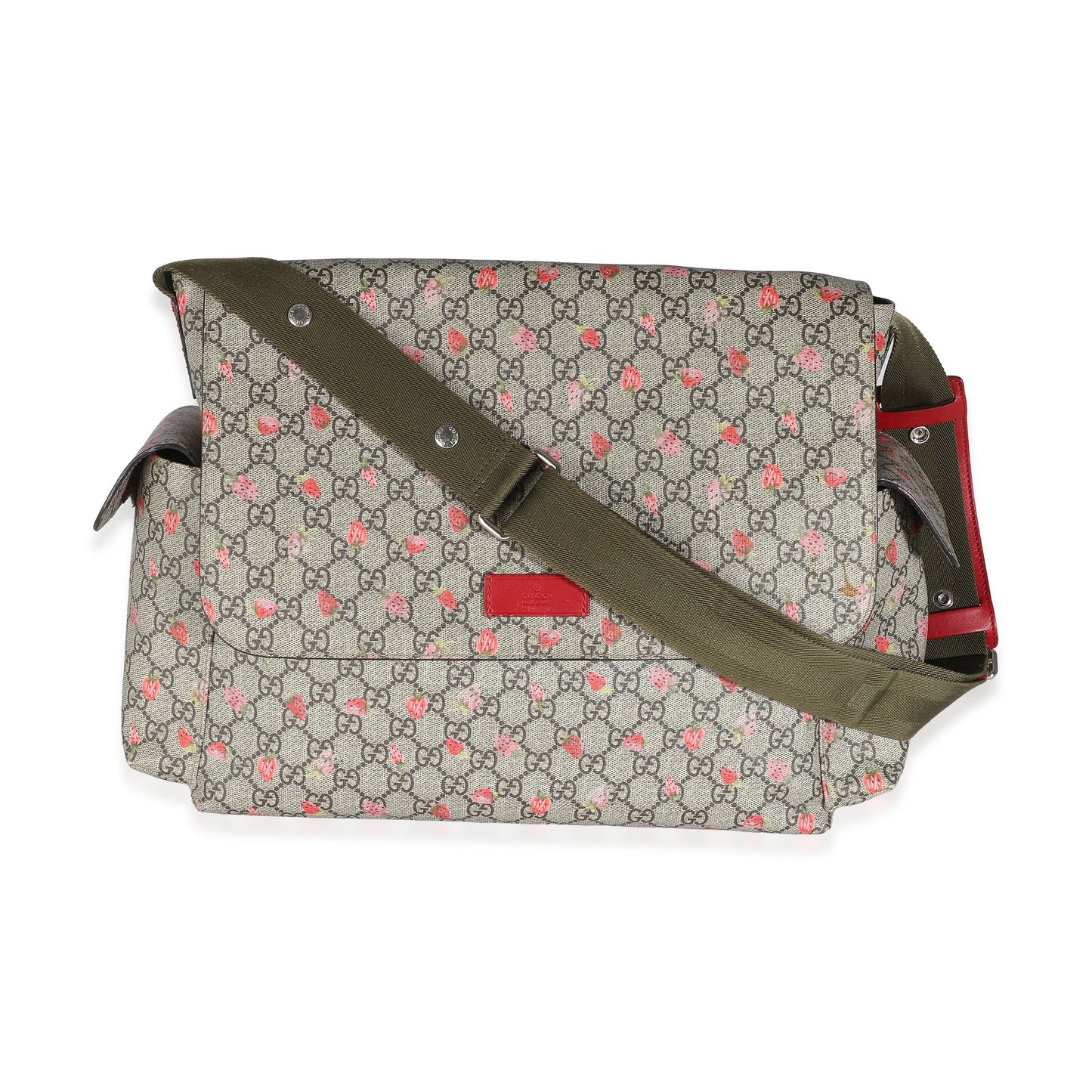 Gucci Beige GG Supreme Strawberry Canvas Diaper Bag