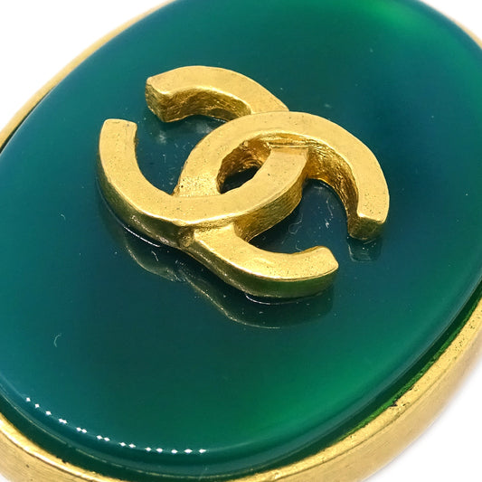 Luxury Chanel Stone Oval Earrings Clip-On Green 95A