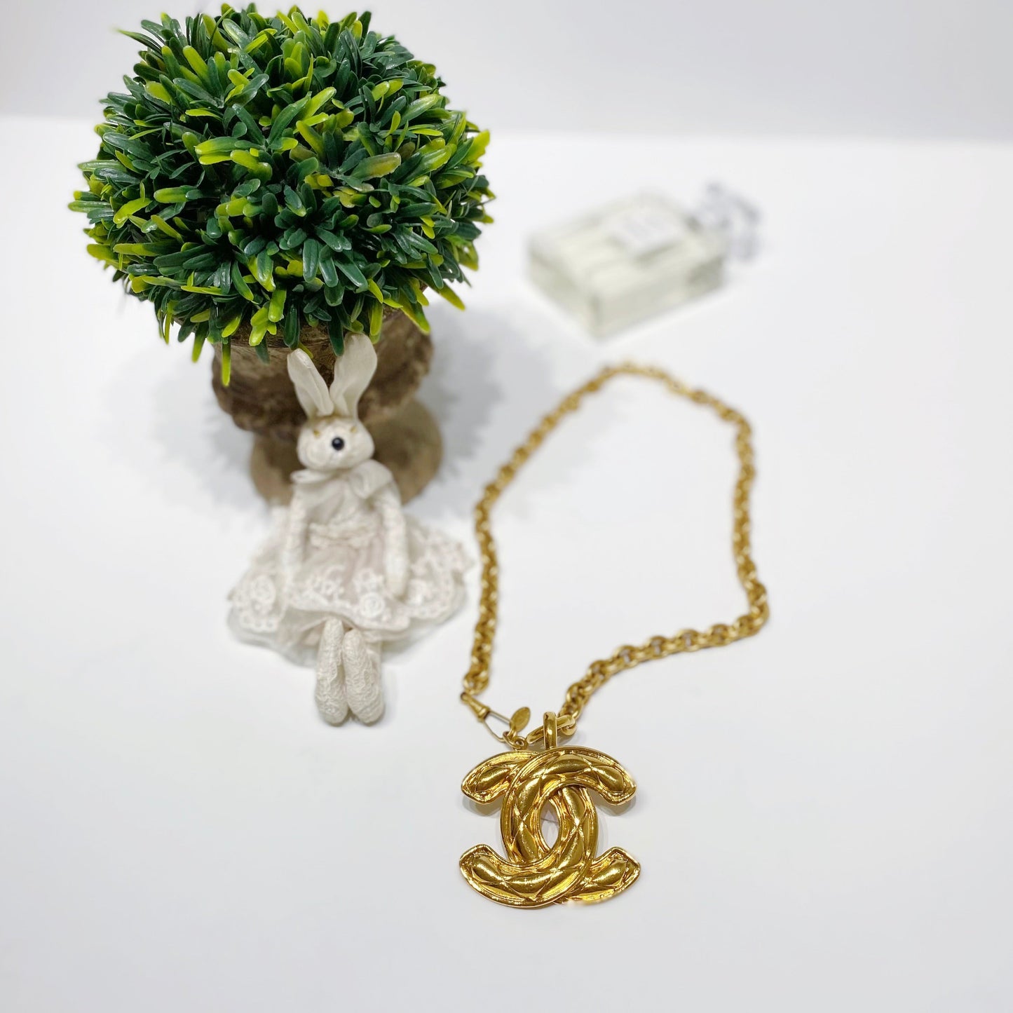 No.001604-Chanel Vintage Gold Metal Coco Mark Necklace