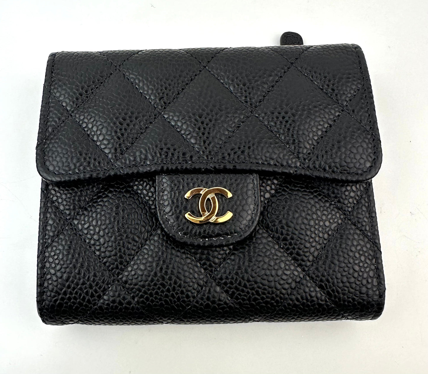 Chanel Caviar Quilted Compact Flap Wallet Black