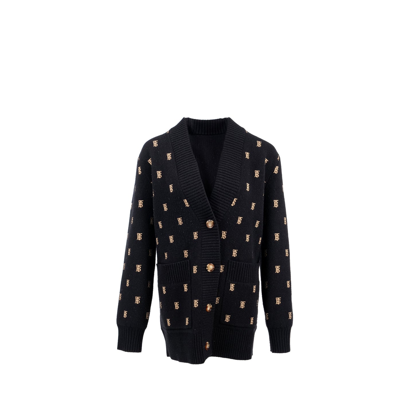 Burberry Size S Palena TB-Monogram Cardigan Wool Black/ Beige