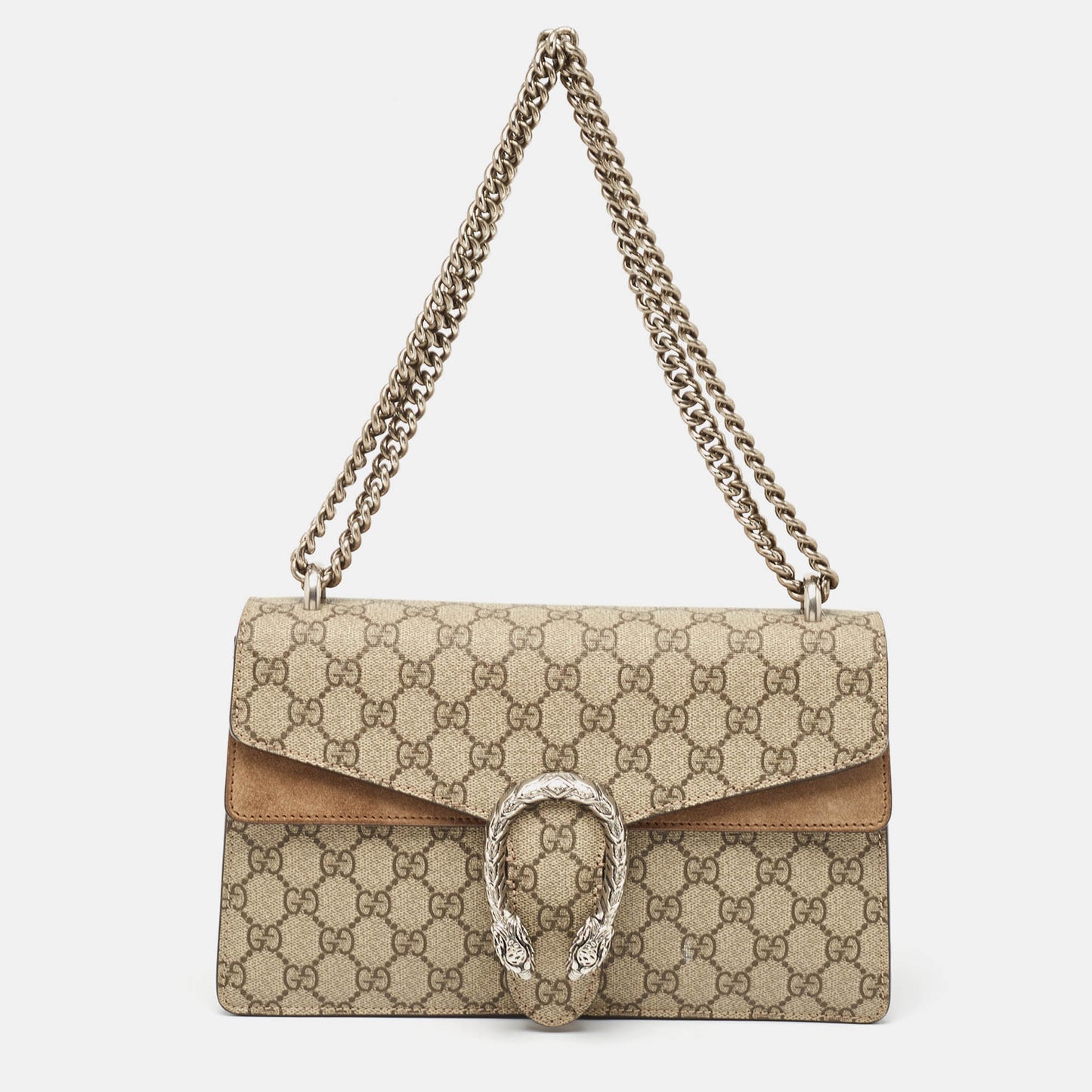 Luxury Gucci Trending 2025 Beige GG Supreme Canvas and Suede Small Dionysus Shoulder Bag