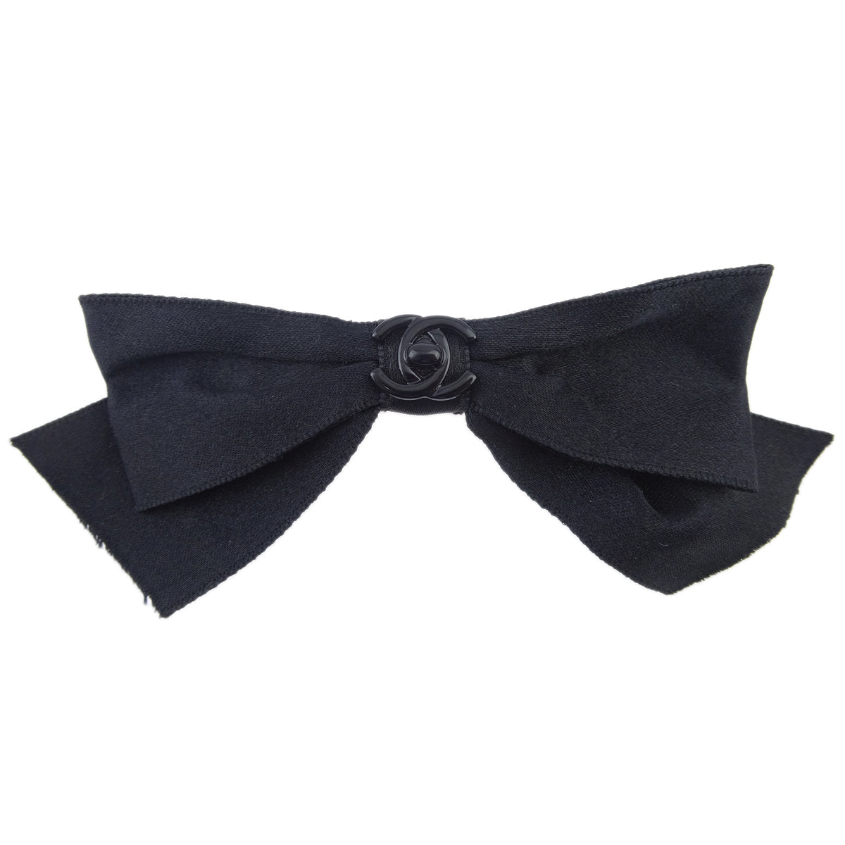 Luxury Chanel Turnlock Bow Satin Hair Barrette Black