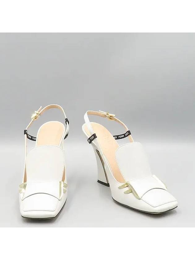 Luxury Fendi 8J6938 White Leather F Freedom Slingback Pumps Women s Shoes