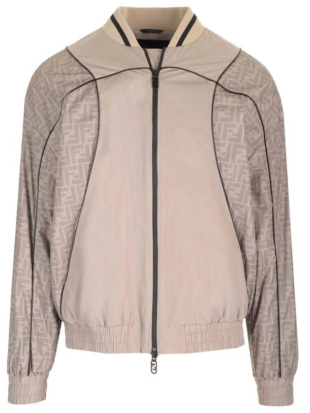 Luxury Fendi FF Nylon Bomber Jacket Beige