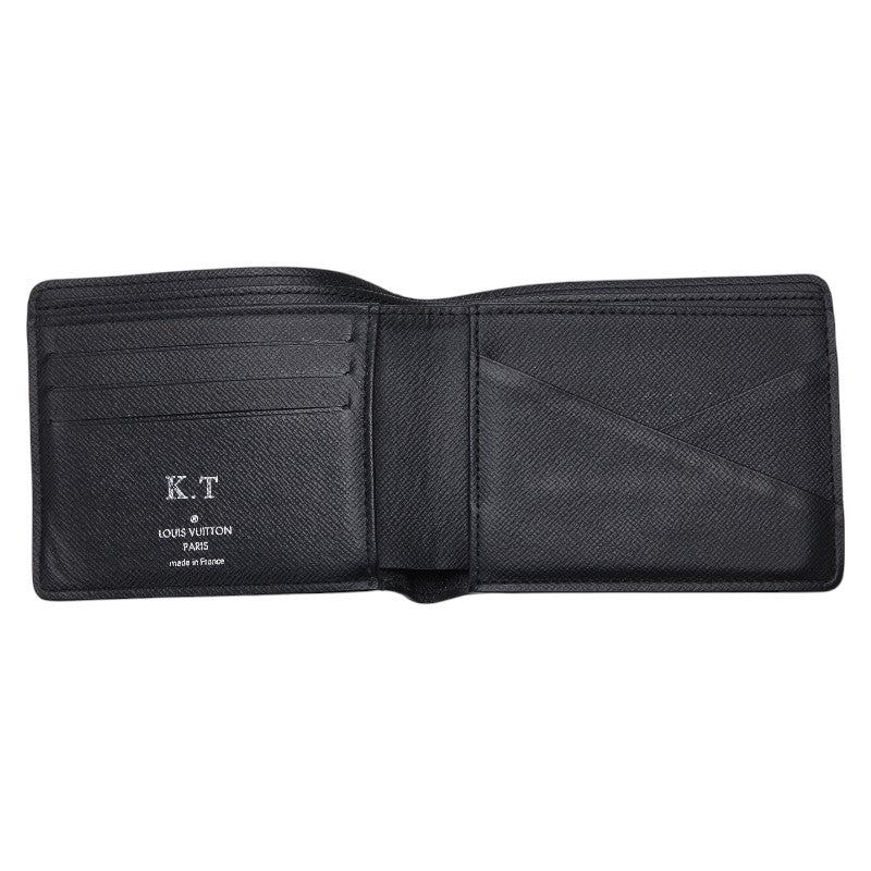 Louis Vuitton Monogram Portefolio Multiple Double Fed Wallet M61695 Black PVC Men LOUIS VUITTON