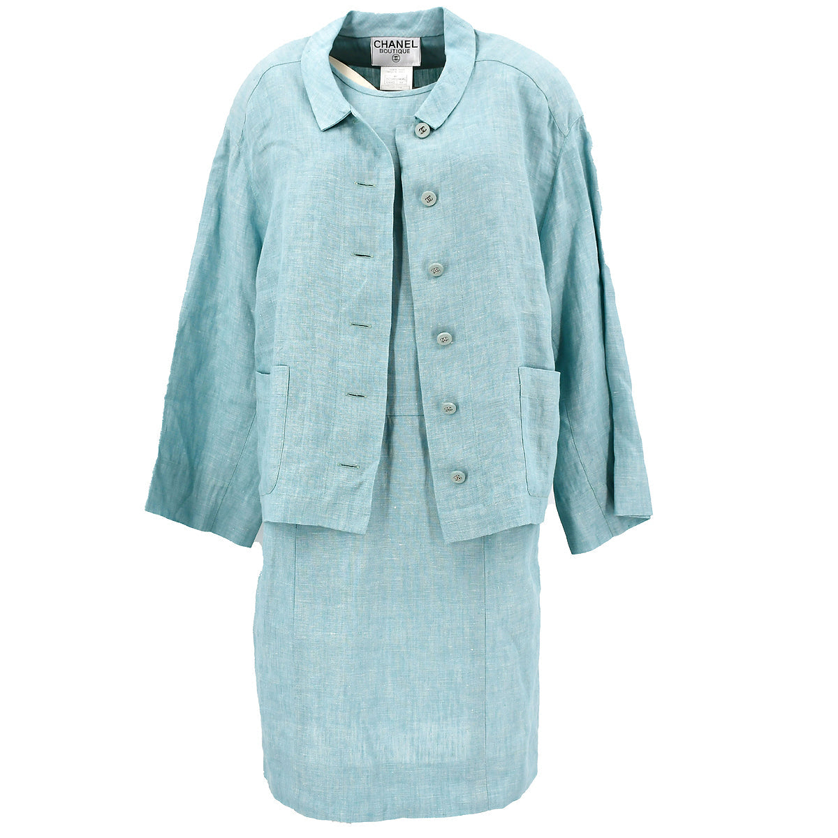 Luxury Chanel 1996 Spring Setup Suit Jacket Dress Light Blue #40