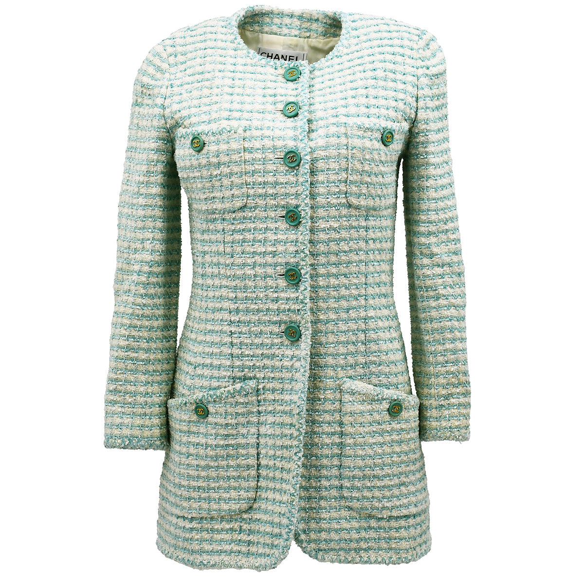 Luxury Chanel Single Breasted tweed Jacket Blue 20 #36