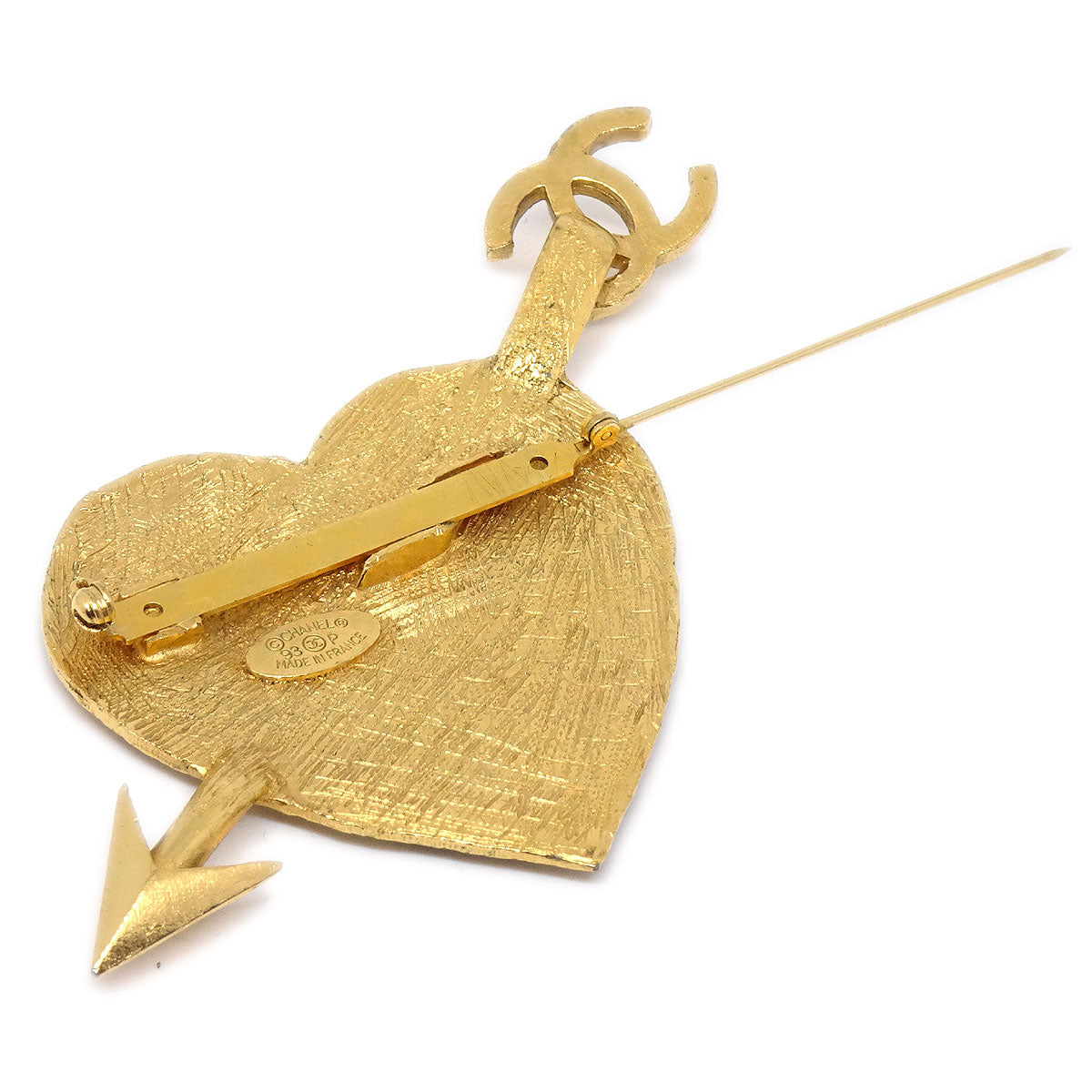 Luxury Chanel 1993 Gold Graffiti Heart Arrow Brooch