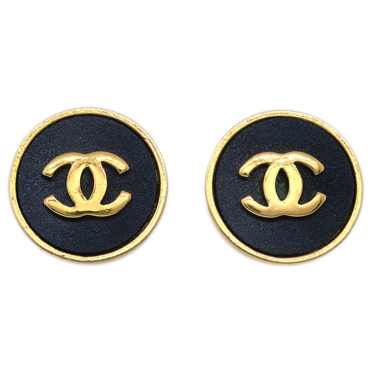 Chanel Button Earrings Clip-On Black 26