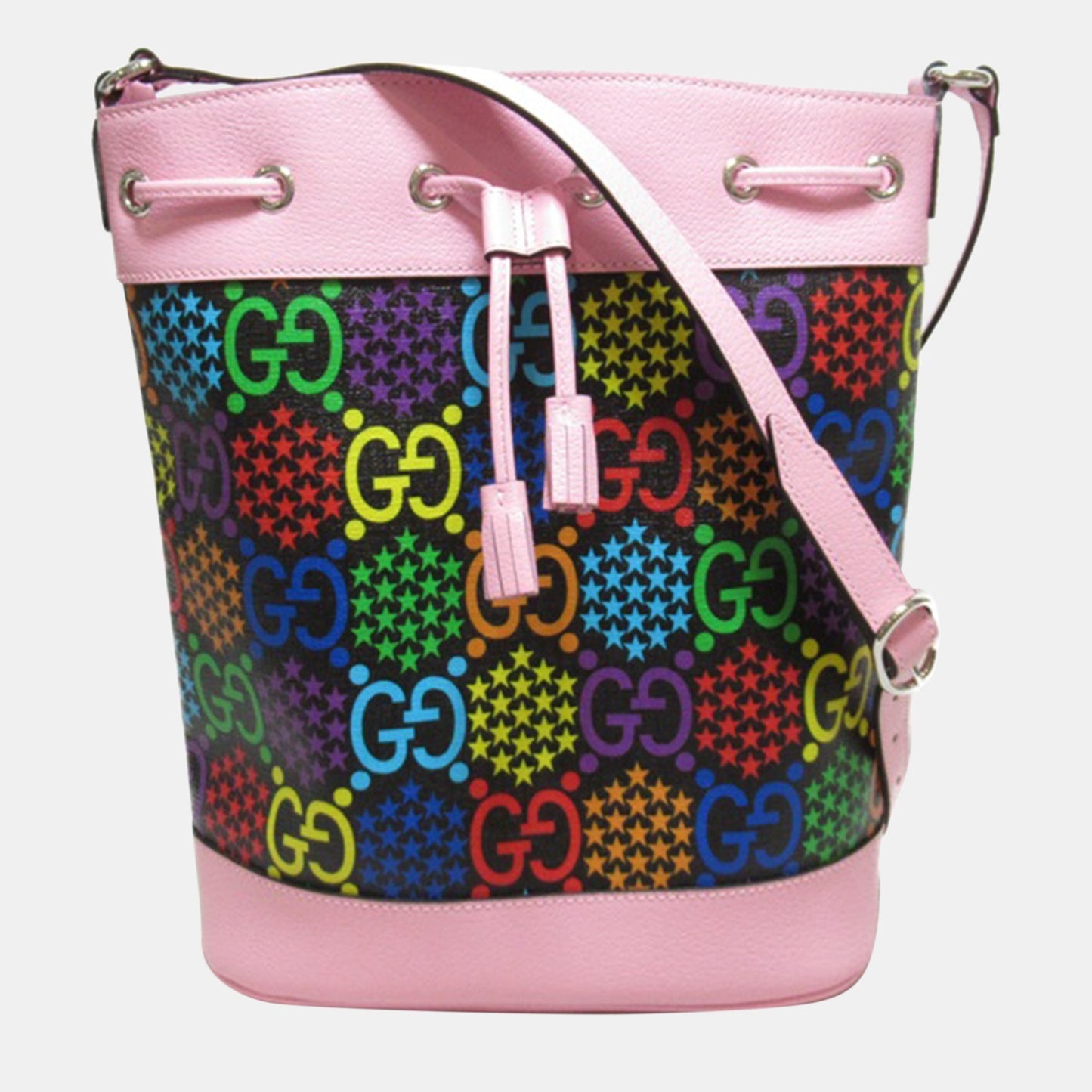 Luxury Gucci Trending 2025 Pink Leather GG Psychedelic Bucket Bag