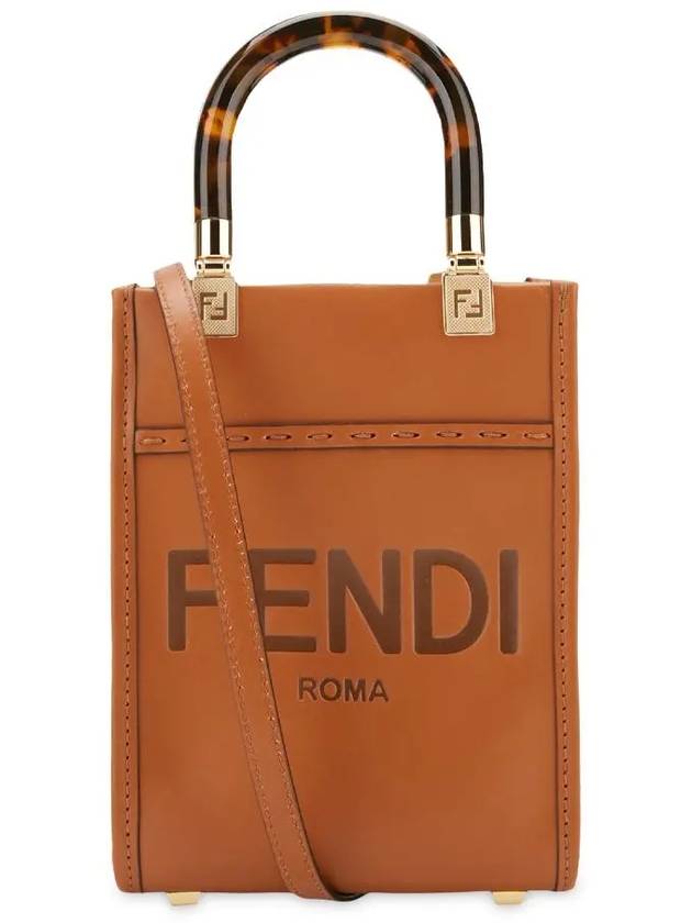 Luxury Fendi Sunshine Shopper Small Leather Tote Bag Brown