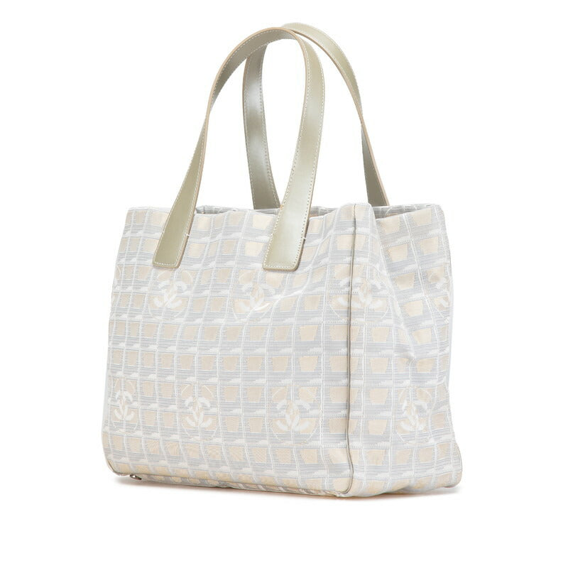 Chanel Nylon Leather Tote Bag Beige Gray